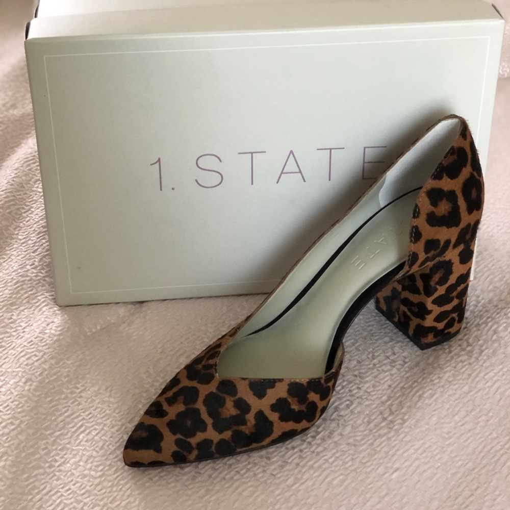 1.State Calf Hair D’Orsay Leopard Heel